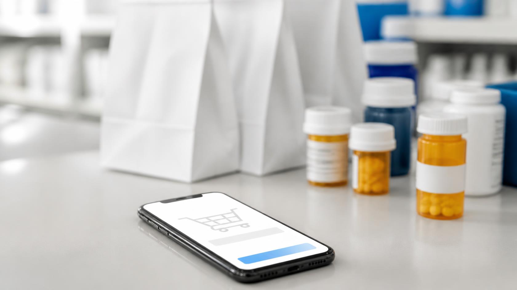 Person browsing a pharmacy app on a smartphone, illustrating the CVS digital privacy settlement