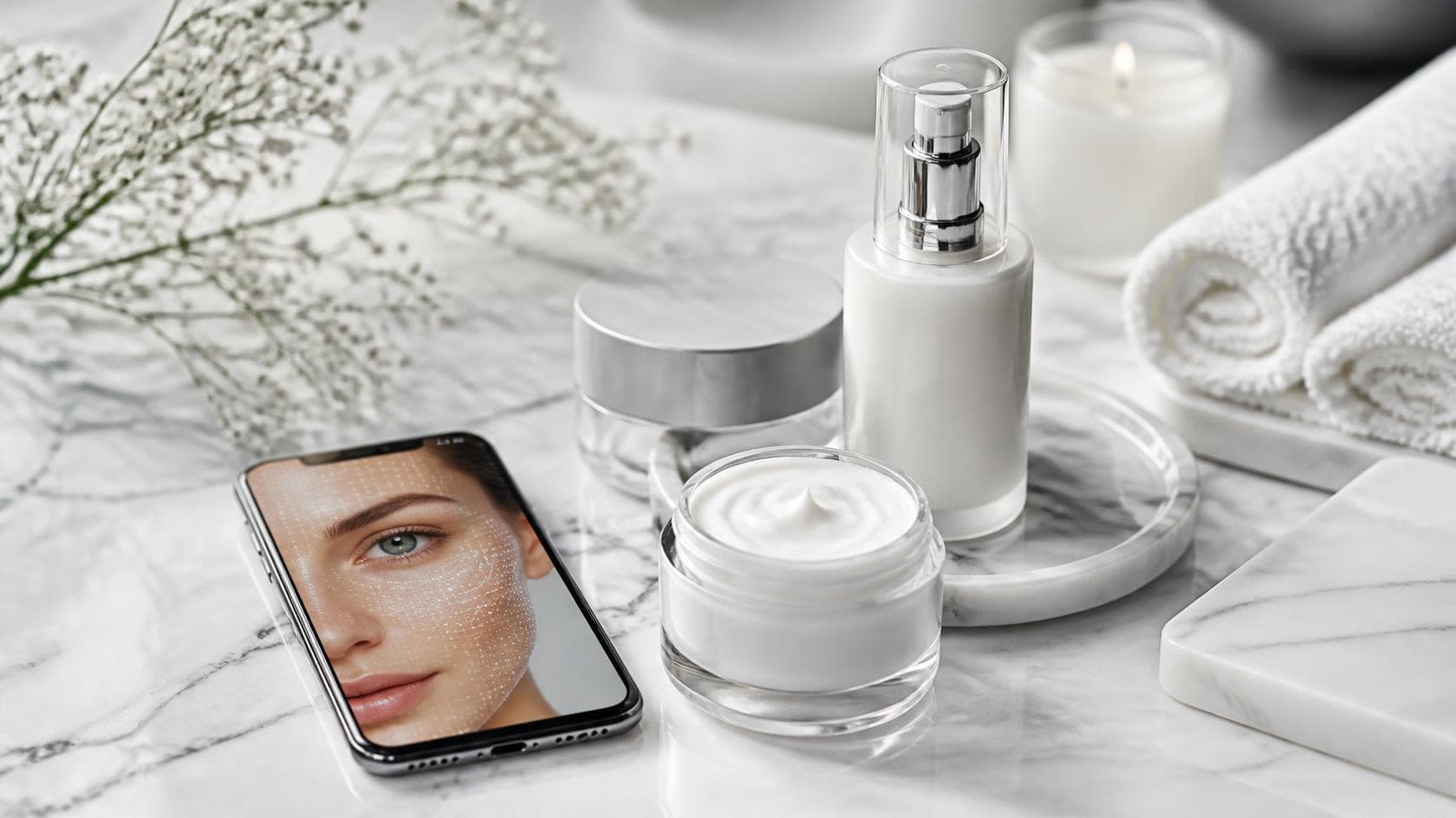 Neutrogena Skin360 skincare products arranged on a marble surface